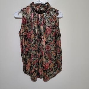 Vintage Dina Ariel Floral Sleeveless Top With‎ Silver Accents